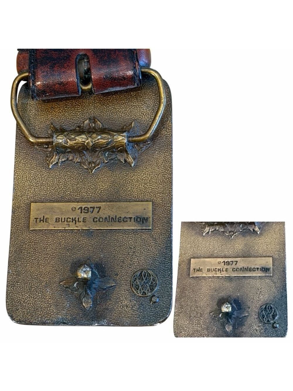 Silver Creek Leather Belt Vintage Brass Buckle 42 Inch - Picture 5 of 8